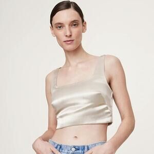 Banana Republic 2024 Satin Square Neck Cropped Tank Top Natural Stone Sz 10 90s